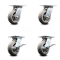 Service Caster 6 Inch Thermoplastic Rubber Swivel Caster Set with Ball Bearings 2 Brakes SCC SCC-35S620-TPRBD-2-SLB-2